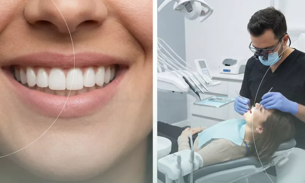 تصویر دندانپزشک متخصص لمینت دندان در حال معاینه بیمار