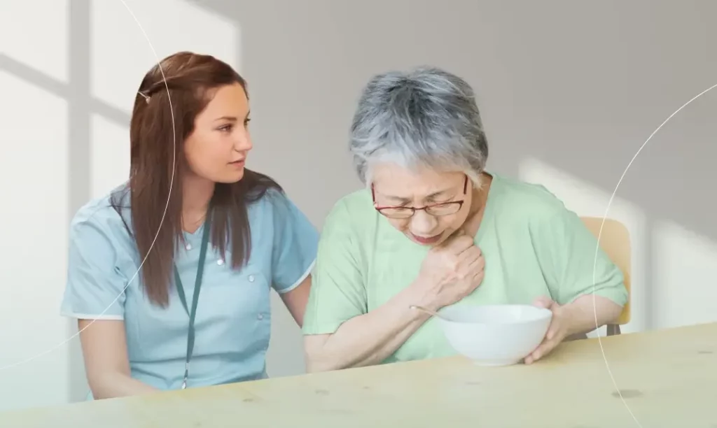 تصویر خانمی مسن که در بلع غذا مشکل دارد