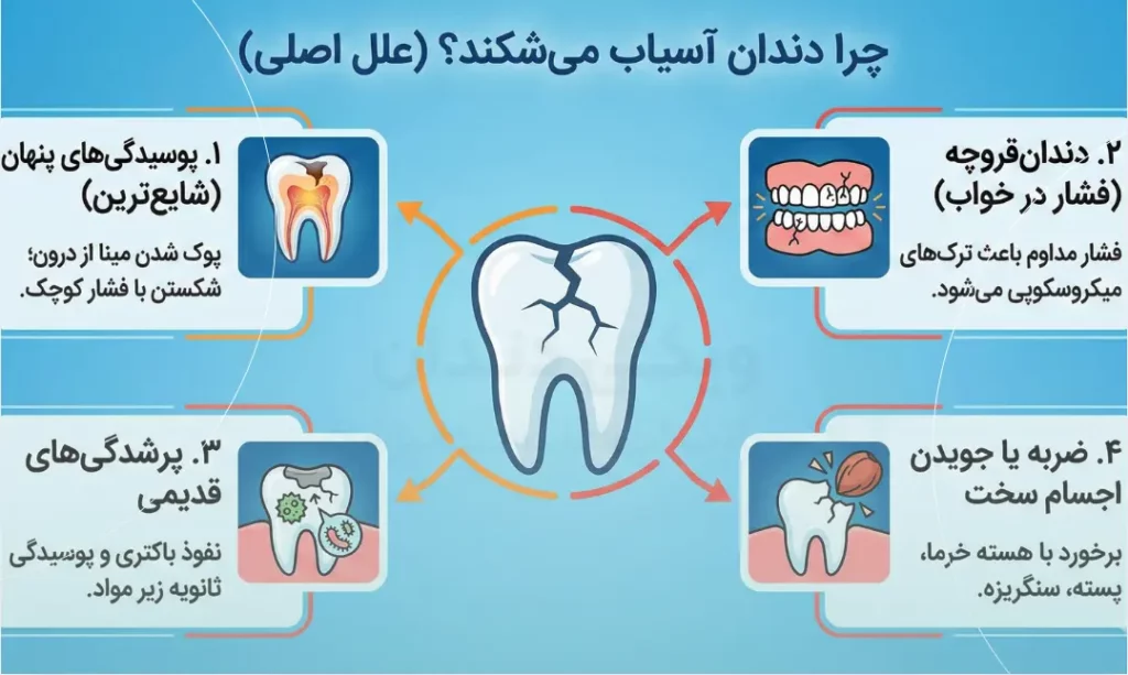 اینفوگرافی دلایل شکستن دندان آسیاب